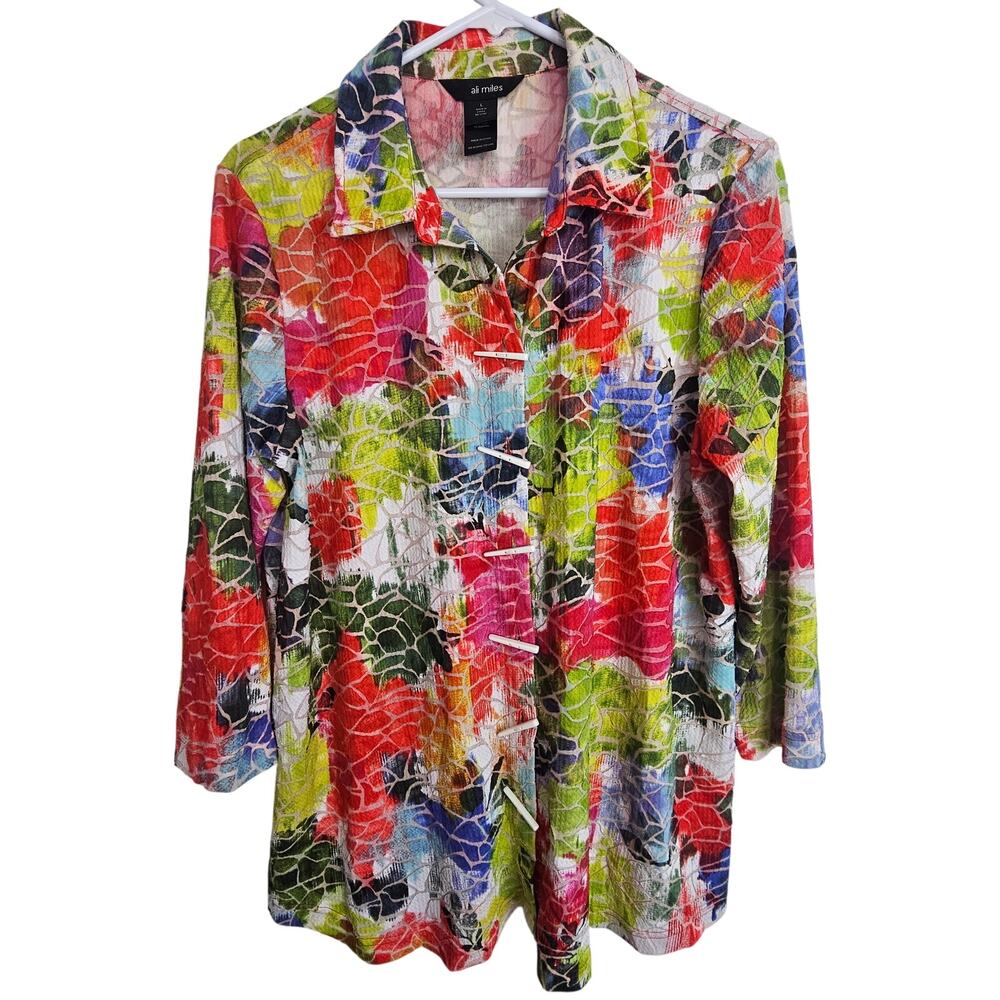 Ali Miles Womens Artsy Lagenlook Toggle Button Blouse Sz L Cottagecore Whimsical